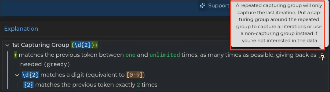 regex101 warning